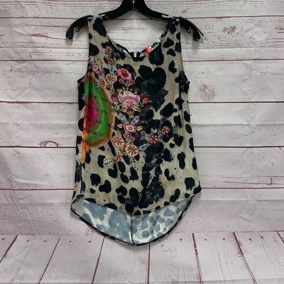 Desigual Multi-Color Brown Animal Print Sleeveless Unique Top Blouse Size XS - Picture 1 of 9